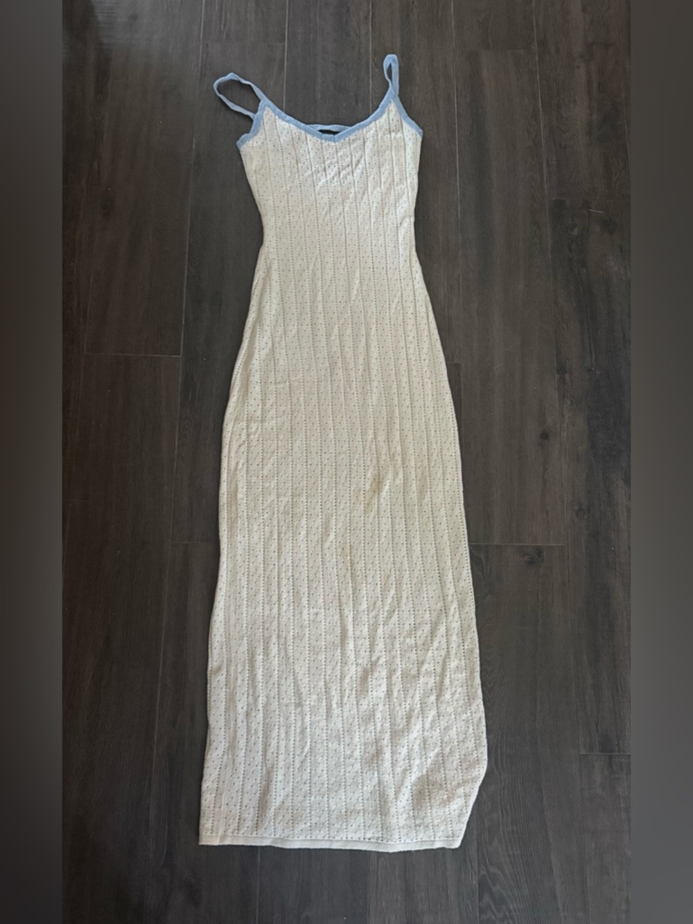 Cream Knit Maxi Dress with Blue Trim - Picture 5 of 5
